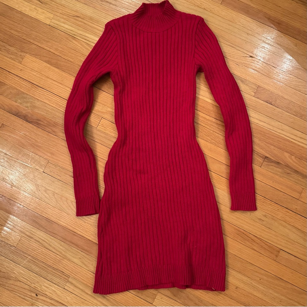 Hollister Red Ribbed Sweater Dress M